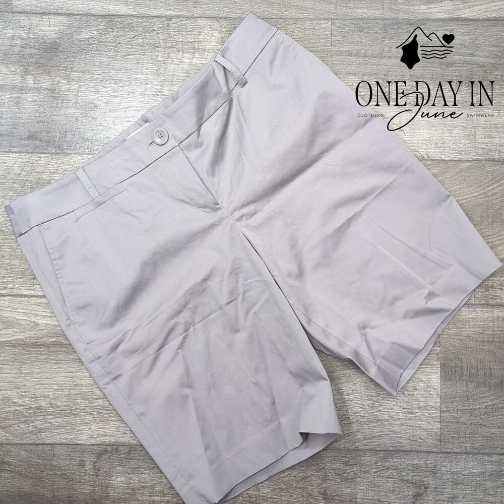 Loft Flat Front Chino Shorts Gray Taupe NWT Size 12